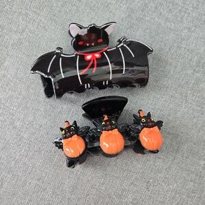Black and Orange Whimsical Vintage Bat Hair Clip Set, NWT